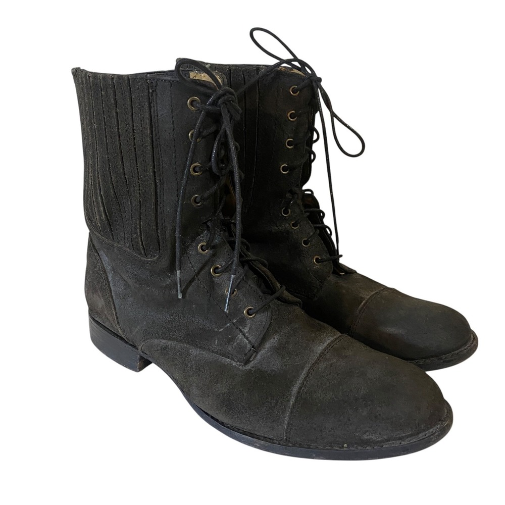 FRYE Women's Gray Lace Up Suede Combat Chelsea Boots Sz 9.5 B Almond Toe